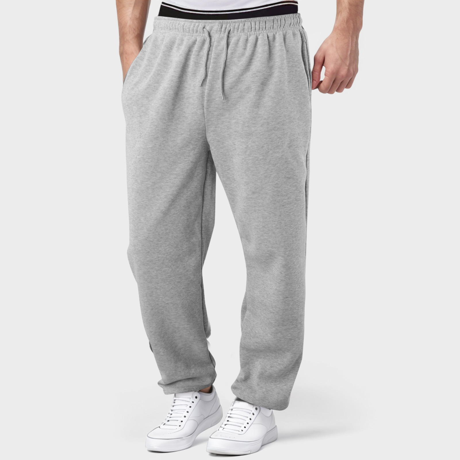 thumbnail image 4 of Pantalones de chándal con forro polar para hombre: pierna recta ancha, cintura alta, bolsillos, poliéster resistente para uso diario/deportivo, tallas US/UK/EU S-XXXL, 4 of 8